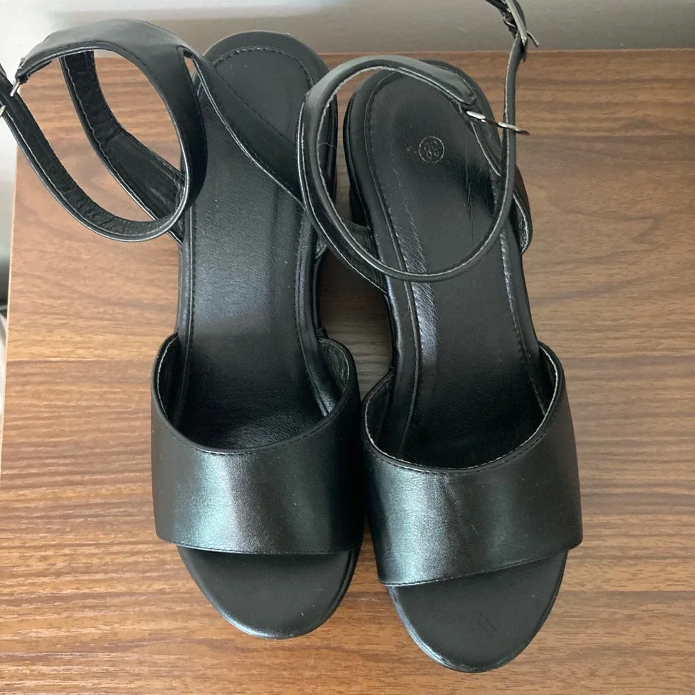 Y2K Grunge Black Chunky Platform Block Heel Ankle Strap Sandals EUR 38 US 7.5